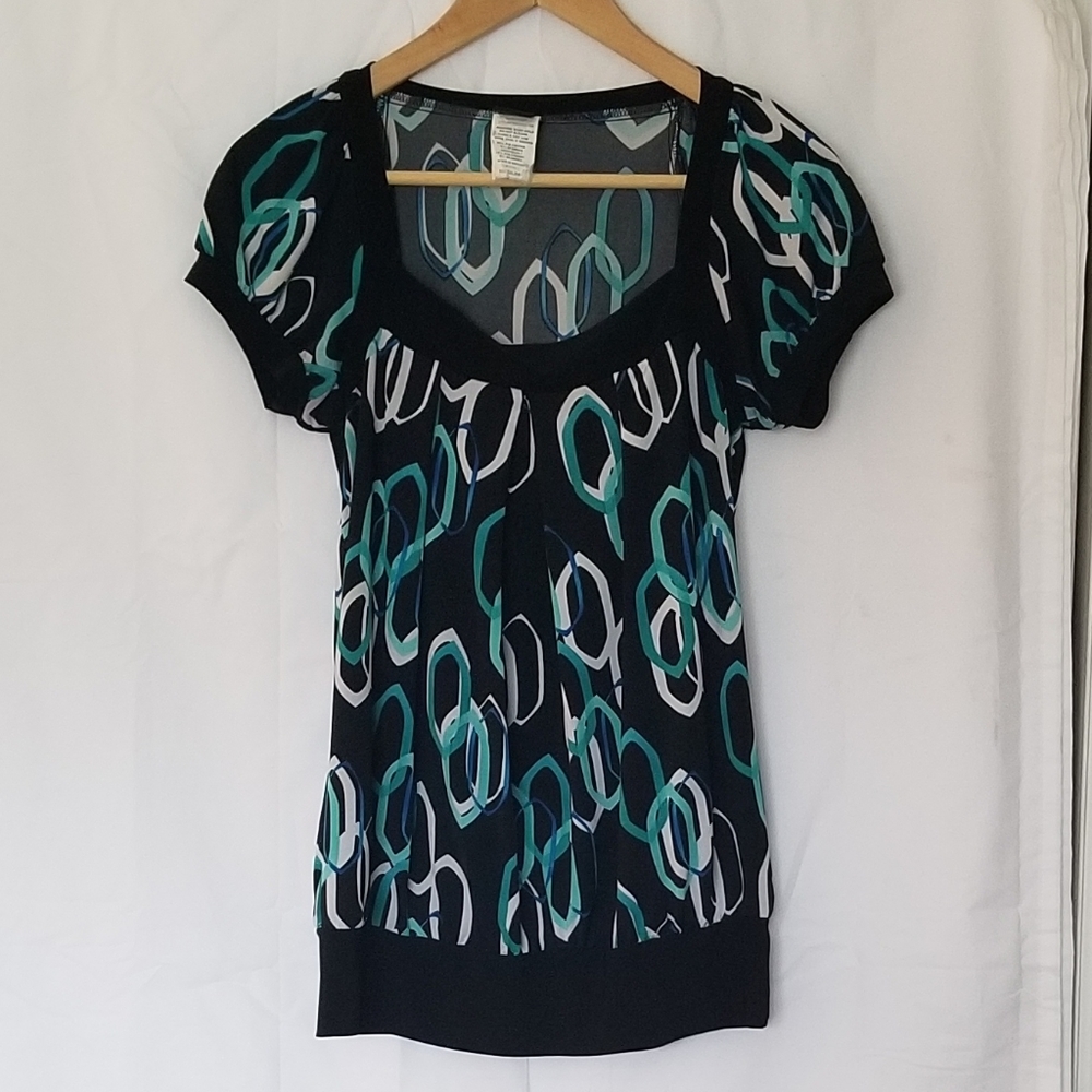 Wrapper Womens Geometric Pattern Blouse Sz M